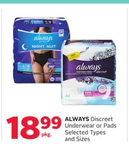 Rexall ALWAYS Discreet Underwear or Pads offer