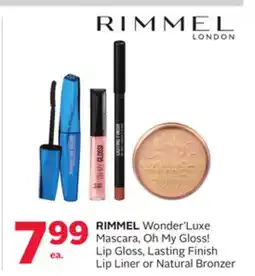 Rexall RIMMEL Wonder' Luxe Mascara, Oh My Gloss! Lip Gloss, Lasting Finish Lip Liner or Natural Bronzer offer