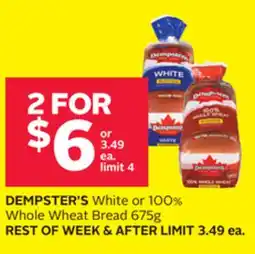 Rexall DEMPSTER'S White or 100% Whole Wheat Bread 675g offer