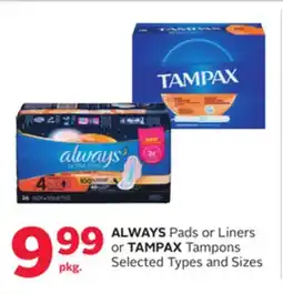 Rexall ALWAYS Pads or Liners or TAMPAX Tampons offer