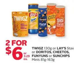 Rexall TWIGZ 130g or LAY'S Stax or DORITOS, CHEETOS, FUNYUNS or SUNCHIPS Minis 81g-163g offer