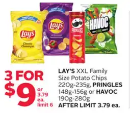 Rexall LAY'S XXL Family Size Potato Chips 220g-235g, PRINGLES 148g-156g or HAVOC 190g-280g offer