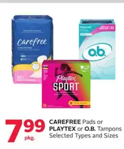 Rexall CAREFREE Pads or PLAYTEX or O.B. Tampons offer
