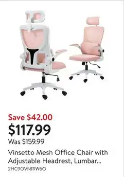 Walmart Vinsetto Mesh Office Chair with Adjustable Headrest, Lumbar Support, Black offer