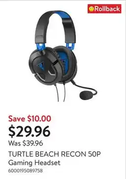 Walmart TURTLE BEACH RECON 50P Gaming Headset offer