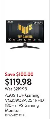 Walmart ASUS TUF Gaming VG259Q3A 25 FHD 180Hz IPS Gaming Monitor offer