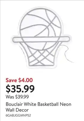 Walmart Bouclair White Basketball Neon Wall Decor offer