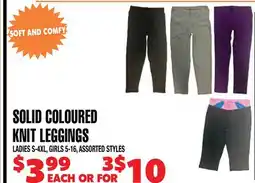Len's Mill Stores SOLID COLOURED KNIT LEGGINGS offer
