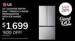 Goemans Appliances LG 33 COUNTER-DEPTH MAX FRENCH 3-DOOR REFRIGERATOR WITH ICE MAKER offer