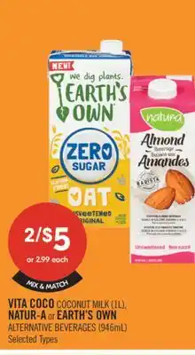 Shoppers Drug Mart VITA COCO COCONUT MILK (1L), NATUR-A or EARTH'S OWN ALTERNATIVE BEVERAGES (946mL) offer