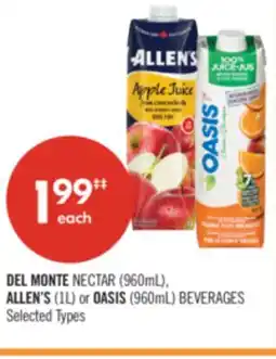 Shoppers Drug Mart DEL MONTE NECTAR (960mL), ALLEN'S (1L) or OASIS (960mL) BEVERAGES offer