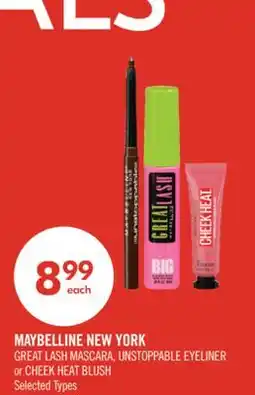 Shoppers Drug Mart MAYBELLINE NEW YORK GREAT LASH MASCARA, UNSTOPPABLE EYELINER or CHEEK HEAT BLUSH offer