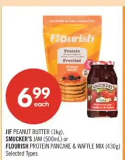 Shoppers Drug Mart JIF PEANUT BUTTER (1kg), SMUCKER'S JAM (500mL) or FLOURISH PROTEIN PANCAKE & WAFFLE MIX (430g) offer