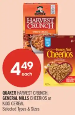 Shoppers Drug Mart QUAKER HARVEST CRUNCH, GENERAL MILLS CHEERIOS or KIDS CEREAL offer