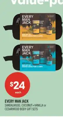 Shoppers Drug Mart EVERY MAN JACK SANDALWOOD, COCONUT+VANILLA or CEDARWOOD BODY GIFT SETS offer