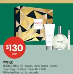 Shoppers Drug Mart WATIER Travel Spray (10mL) and Shower Gel (50mL) offer