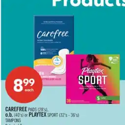 Shoppers Drug Mart CAREFREE PADS (28's), o.b. (40's) or PLAYTEX SPORT (32's - 36's) TAMPONS offer