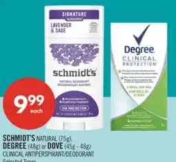 Shoppers Drug Mart SCHMIDT'SNATURAL (75g), DEGREE (48g) or DOVE (45g - 48g) offer