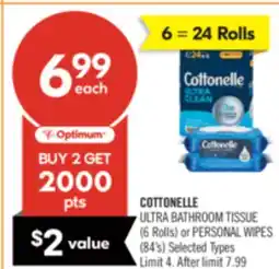 Shoppers Drug Mart COTTONELLE ULTRA BATHROOM TISSUE (6 Rolls) or PERSONAL WIPES (84's) offer