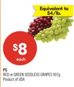 Shoppers Drug Mart PC RED or GREEN SEEDLESS GRAPES 907g offer