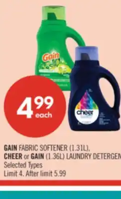 Shoppers Drug Mart GAIN FABRIC SOFTENER (1.31L), CHEER or GAIN (1.36L) LAUNDRY DETERGENT offer