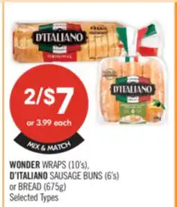 Shoppers Drug Mart WONDER WRAPS (10's), D'ITALIANO SAUSAGE BUNS (6's) or BREAD (675g) offer