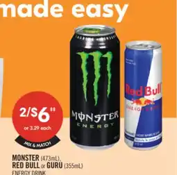 Shoppers Drug Mart MONSTER (473mL) RED BULL or GURU (355mL) ENERGY DRINK offer