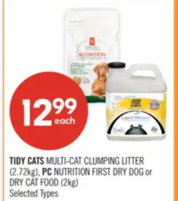 Shoppers Drug Mart TIDY CATS MULTI-CAT CLUMPING LITTER (2.72kg), PC NUTRITION FIRST DRY DOG or DRY CAT FOOD (2kg) offer