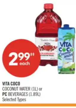 Shoppers Drug Mart VITA COCO COCONUT WATER (1L) or PC BEVERAGES (1.89L) offer