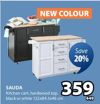 JYSK SAUDA Kitchen cart hardwood top black or white offer