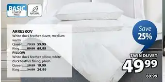 JYSK ARRESKOV TWIN DUVET White duck offer