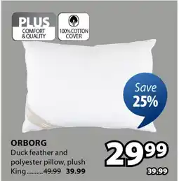 JYSK ORBORG Duck feather and polyester pillow offer