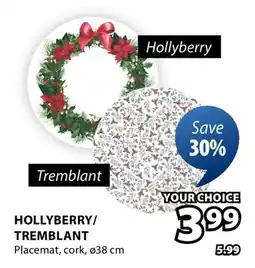 JYSK HOLLYBERRY/ TREMBLANT Placemat offer