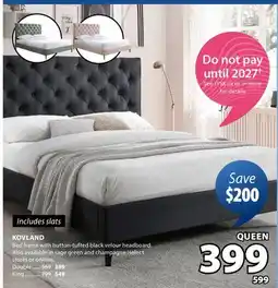 JYSK KOVLAND Bed frame with button-tufted black velour headboard offer