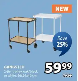 JYSK GANGSTED 2-tier trolley, oak/black or white offer