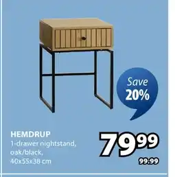 JYSK HEMDRUP 1-drawer nightstand offer