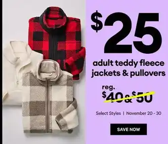 Joe Fresh Adult teddy fleece jackets & pullovers offer