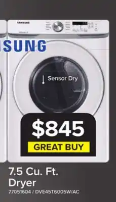 Leon's Samsung White Front Load Electric Dryer with Shallow Depth (7.5 Cu.Ft) - DVE45T6005W/AC offer