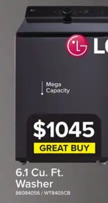 Leon's LG Matte Black Top Load Washer with 4-Way Agitator (6.1 cu. ft.) - WT8405CB offer