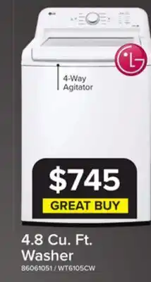 Leon's LG White Top Load Washer with Agitator and SlamProof Glass Lid (4.8 Cu. Ft) -WT6105CW offer