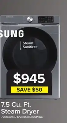 Leon's Samsung Platinum Steam Front Load Dryer (7.5 cu.ft.) - DVE45B6305P/AC offer