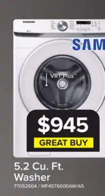 Leon's Samsung White Front Load Washer with Shallow Depth (5.2 Cu.Ft) - WF45T6000AW/A5 offer