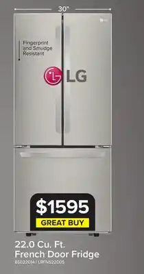 Leon's LG 30 22 Cu. Ft. Smudge Resistant Stainless Steel French Door Refrigerator - LRFNS2200S offer