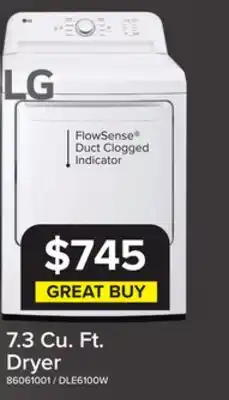 Leon's LG White Rear Control Energy Star Dryer with Sensor Dry (7.3 Cu. Ft) - DLE6100W offer