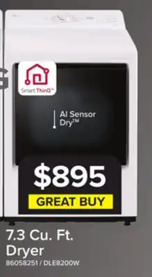 Leon's LG White Ultra Large Capacity Rear Control Electric Dryer with AI Sensing (7.3 Cu. Ft) - DLE8200W offer