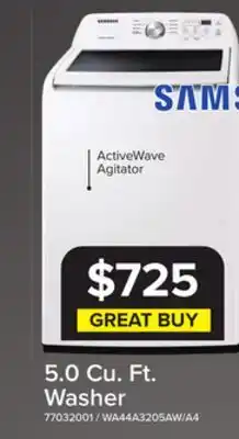 Leon's Samsung White Top Load Washer with ActiveWave Agitator (5.0 Cu.Ft) - WA44A3205AW/A4 offer
