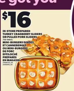 Independent City Market IN-STORE PREPARED TURKEY CRANBERRY SLIDERS OR PULLED PORK SLIDERS, 750-900 G MINI-BURGERS DINDES offer