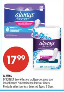Pharmaprix ALWAYS DISCREET Serviettes Incontinence Pads or Liners offer