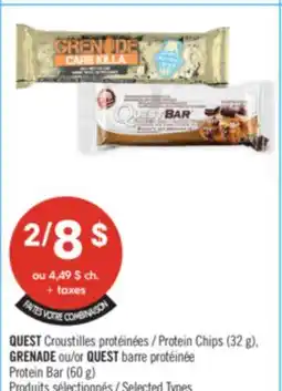 Pharmaprix QUEST Croustilles protéinées / Protein Chips (32 g), GRENADE ou/or QUEST Protein Bar (60 g) offer