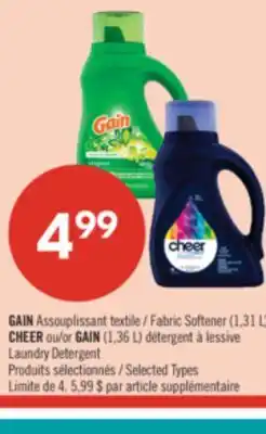 Pharmaprix GAIN Fabric Softener (1,31 L) CHEER or GAIN 1,36 L Laundry Detergent offer